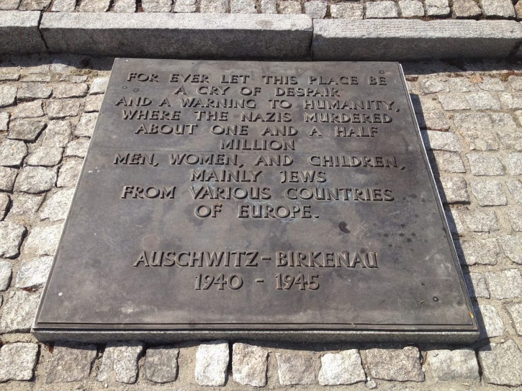 Plaque at Auschwitz Poland vacation travel