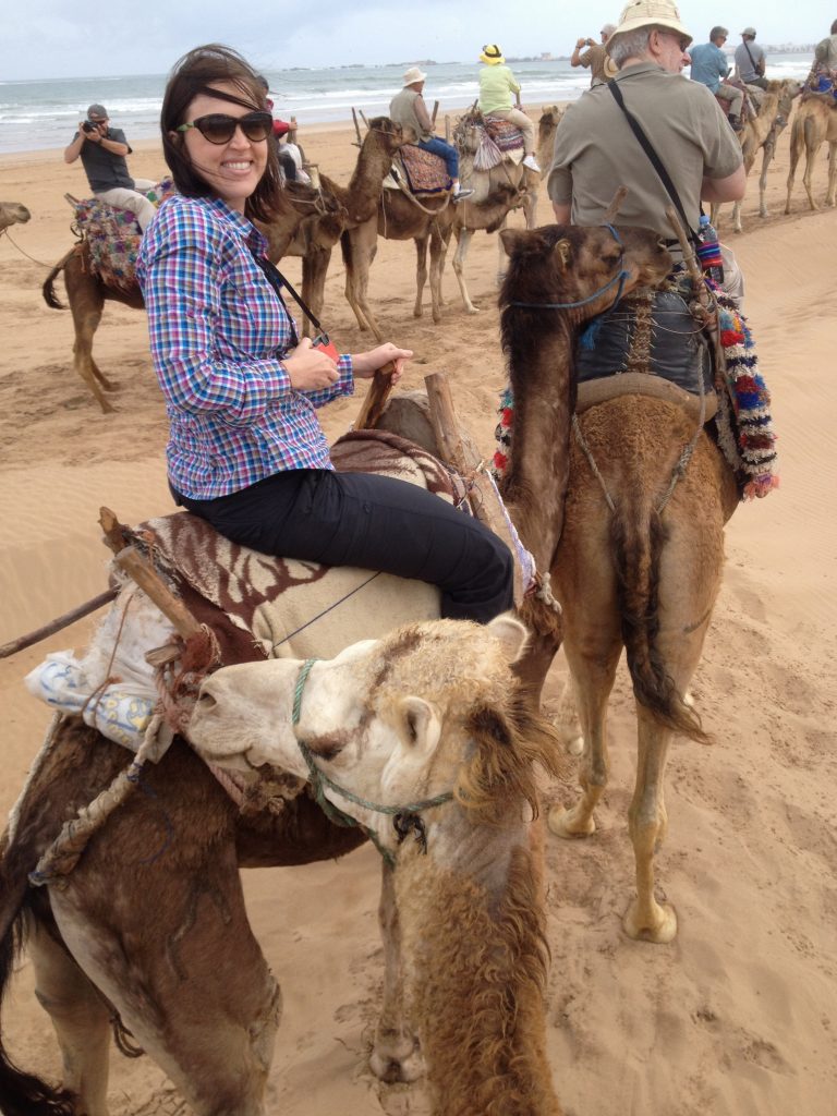 Riding camels in Essouira, Morocco