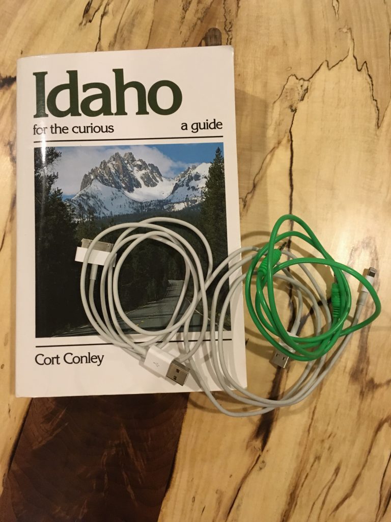 Car rental necessities: guide book and electronics cables