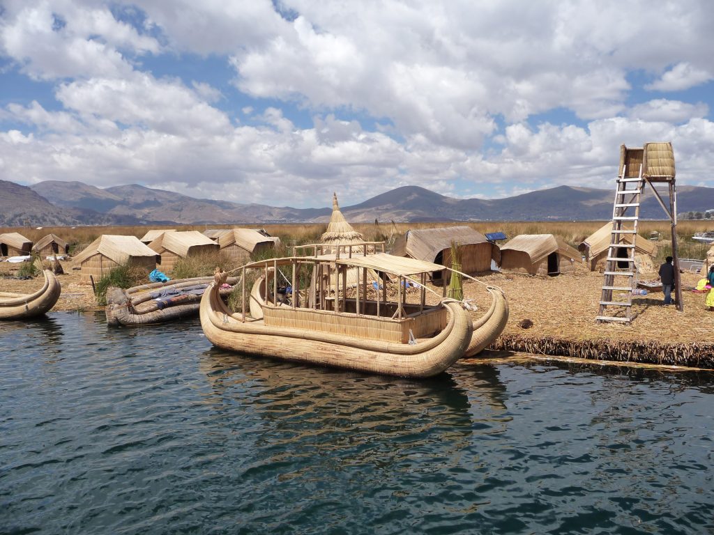 Reed boats and islands on Lake Titicaca