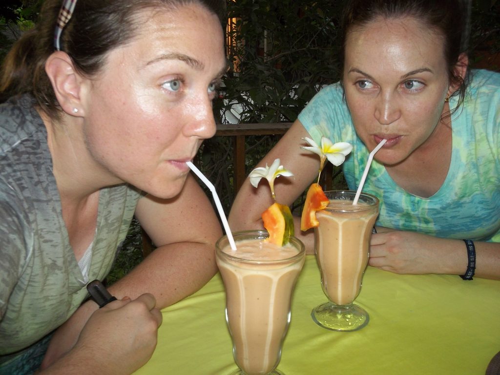 Drinking fruit smoothies