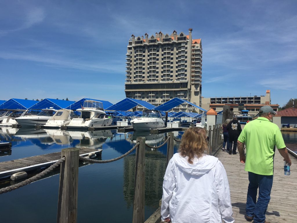 Walking around the boardwalk in Coeur d'Alene, Idaho travel with parents