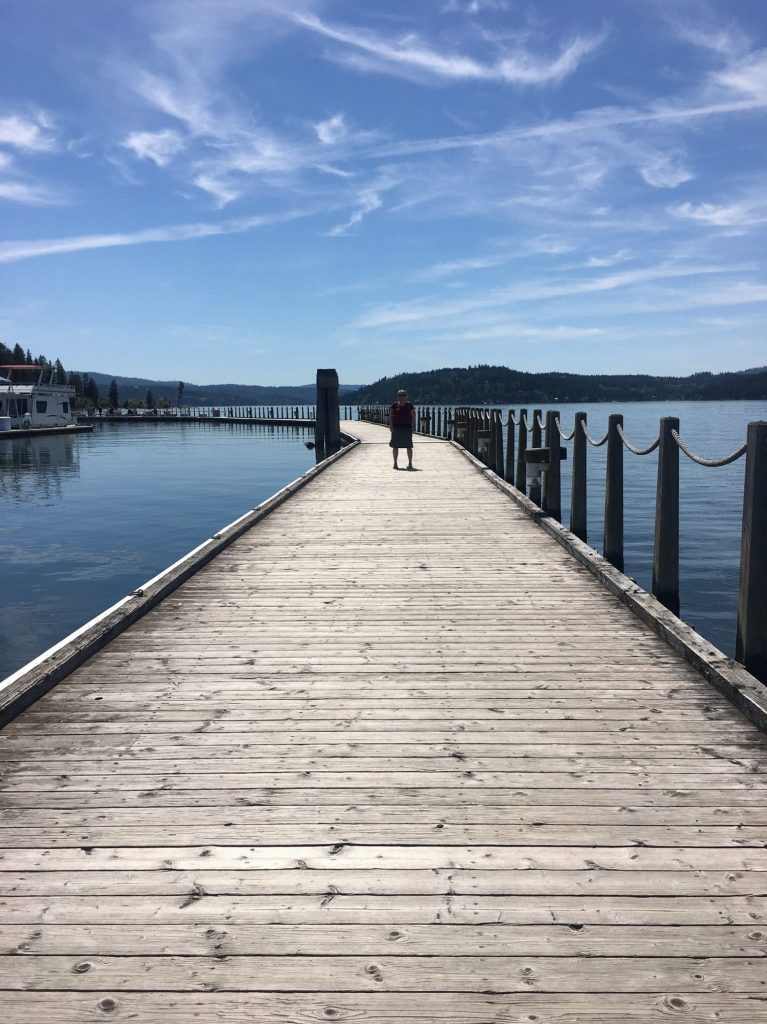 Boardwalk on Lake Coeur d'Alene, blue skies