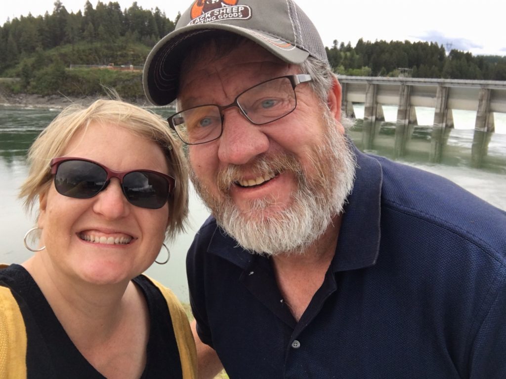Selfie in front of a hydroelectric plant in northern Idaho travel with parents dad
