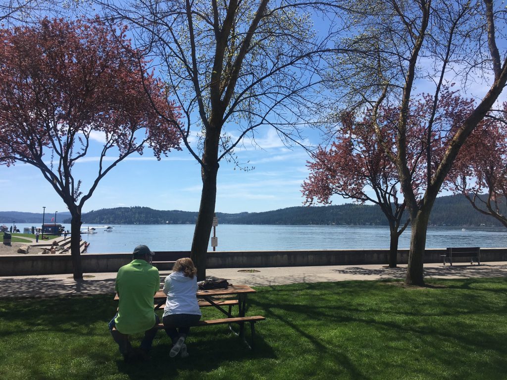 Lunch next to Lake Coeur d'Alene, Idaho travel with parents