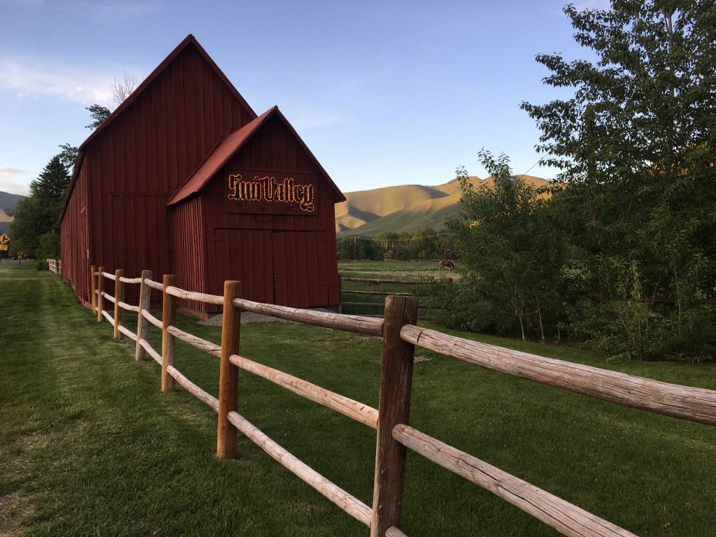Sun Valley Idaho red barn at dusk