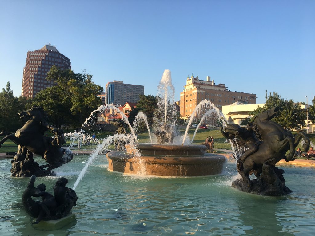 Country Club Plaza fountain Kansas City sunset