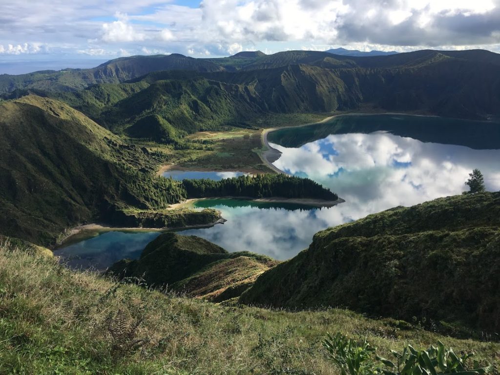São Miguel Island, Lagoa do Fogo, stunning lake, reflected clouds sky