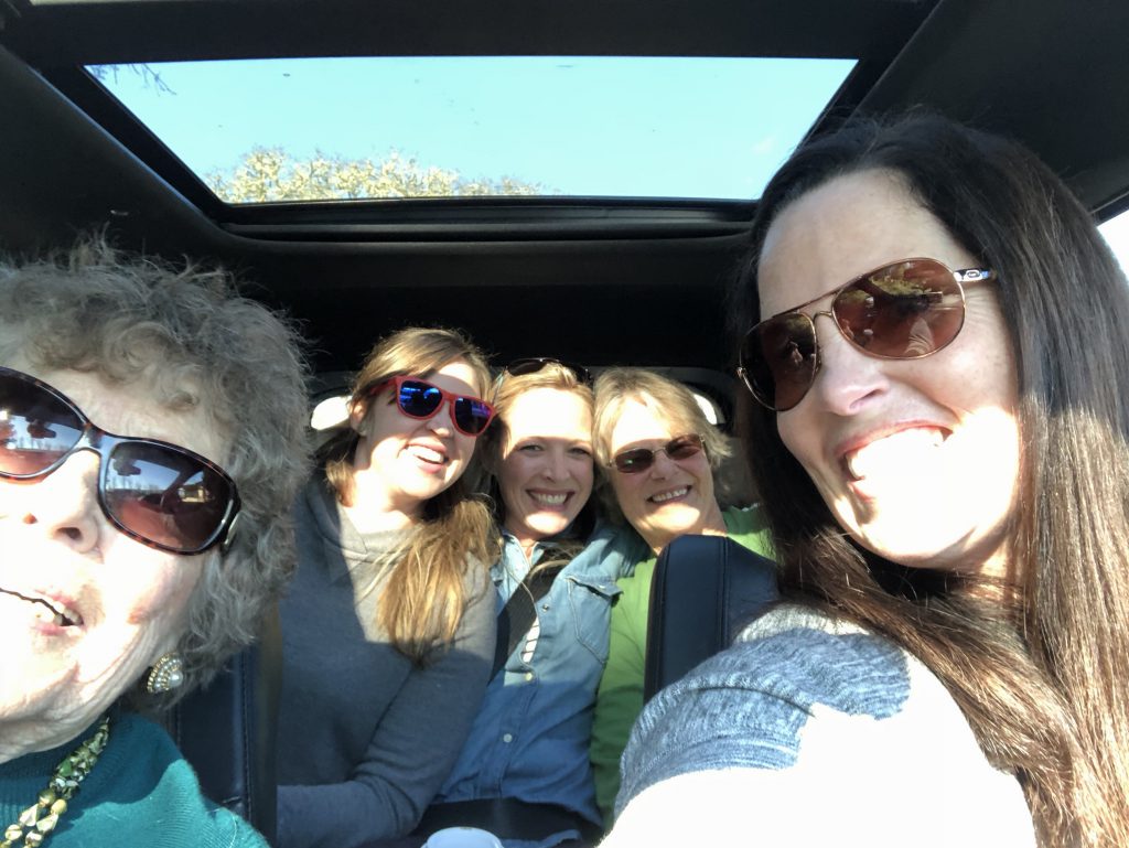 traveling with family, three generations driving in a car