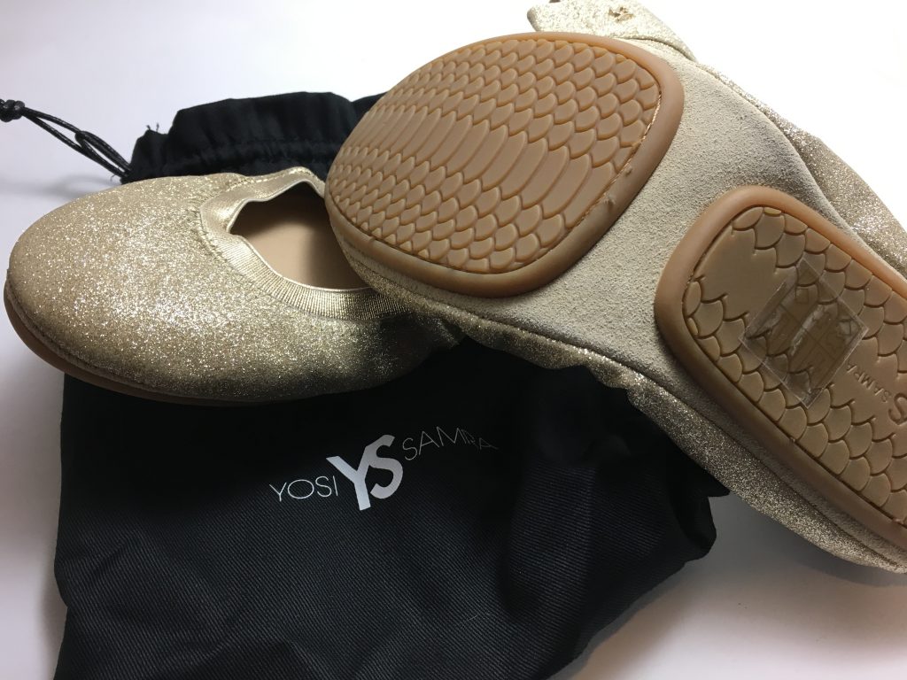 Yosi Samra foldable ballet flats gold shimmer travel