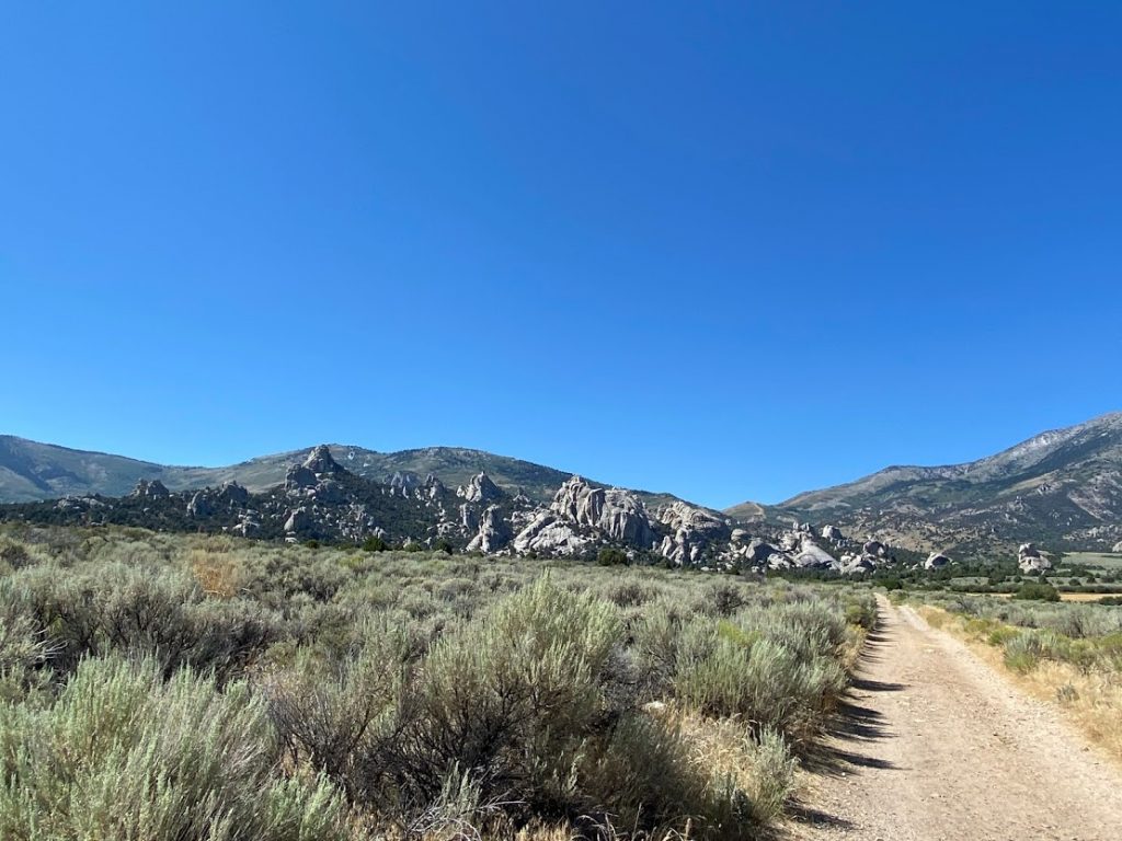 Hiking in Southern Idaho under blue skies.