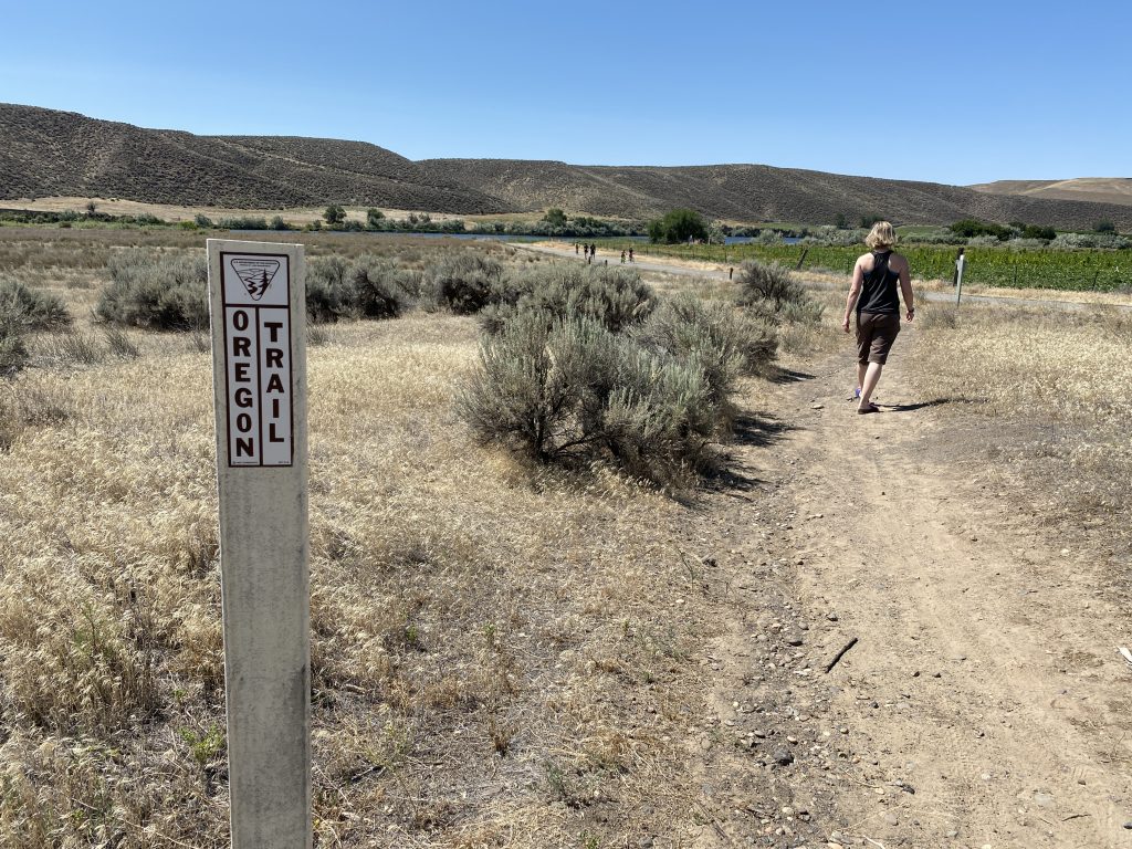 Oregon Trail marker sign at Three Island Crossing State Park