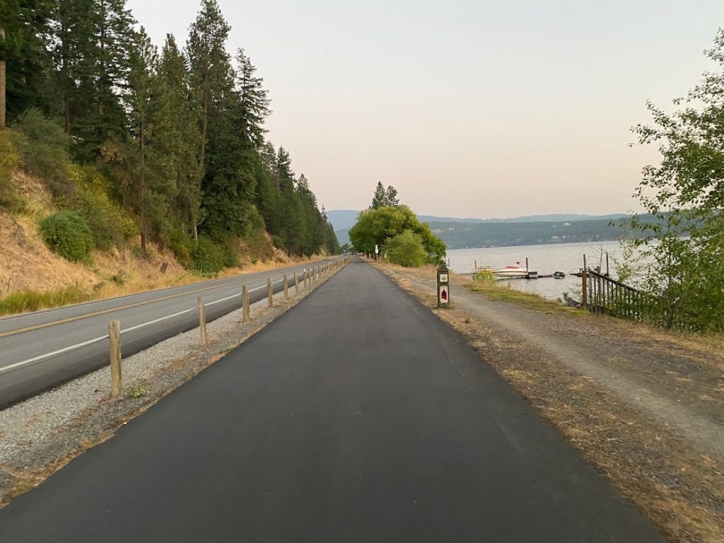 Empty Parkway State Park trail at dusk.