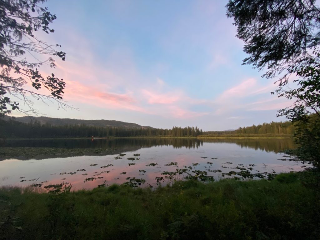 Sunset sky reflected on the lake