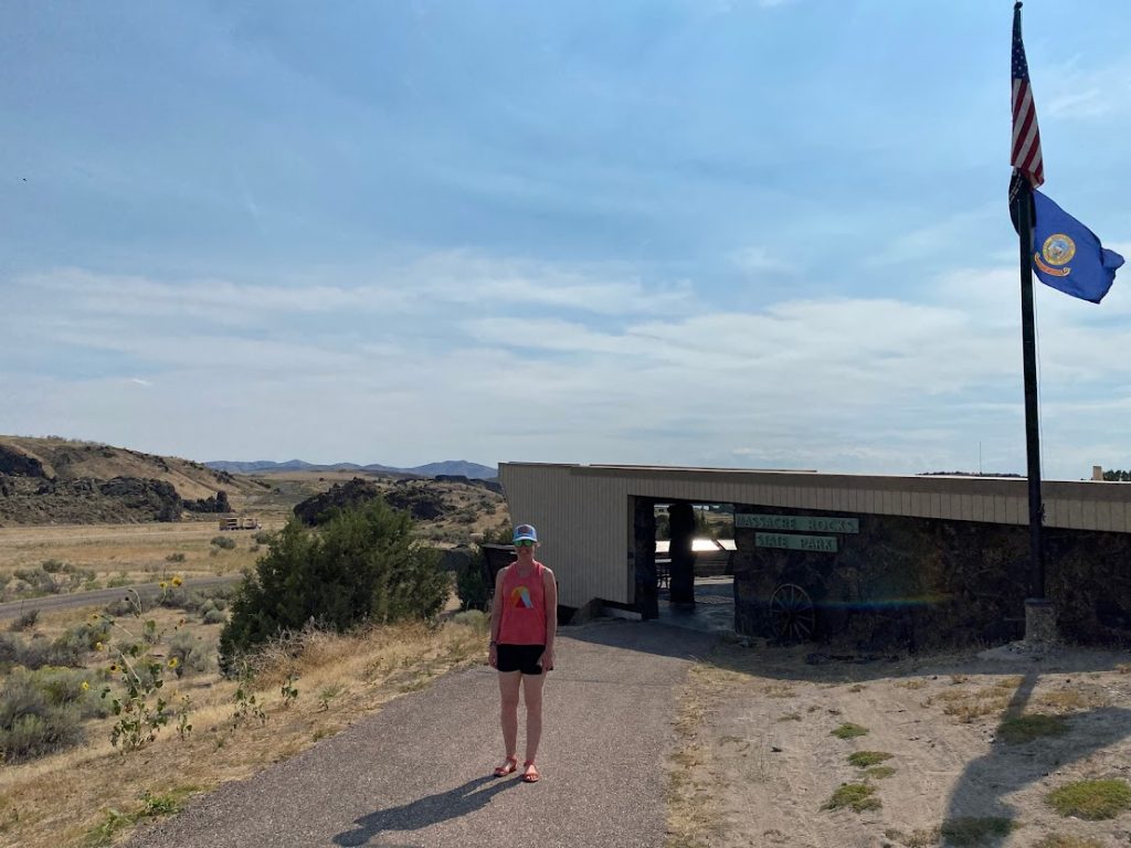 Girl in front of Massacre Rocks visitors center in Idaho