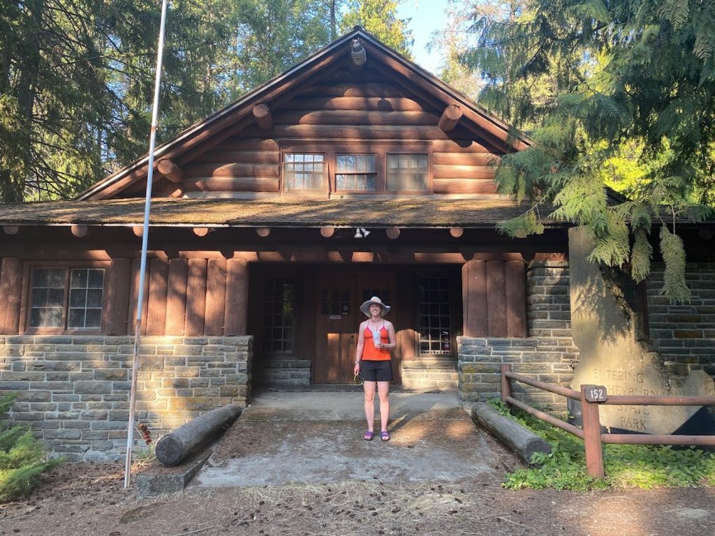 Girl in front of Rocky Point Lodge in Heyburn State Park