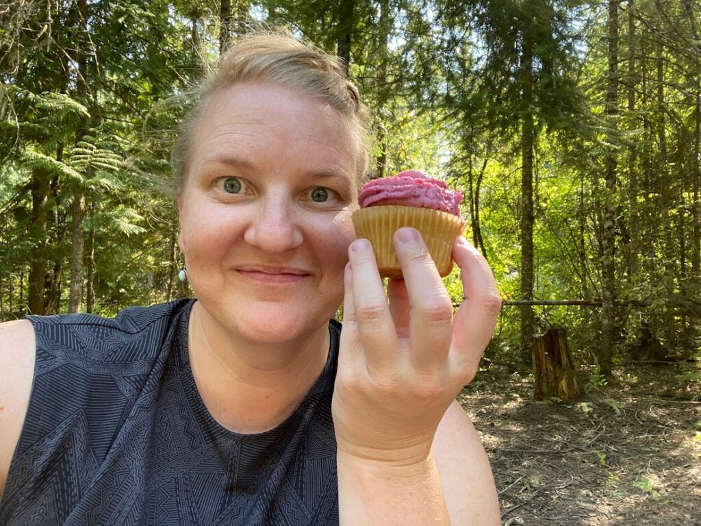 girl eating a cupcake as part of an Idaho State Parks Challenge