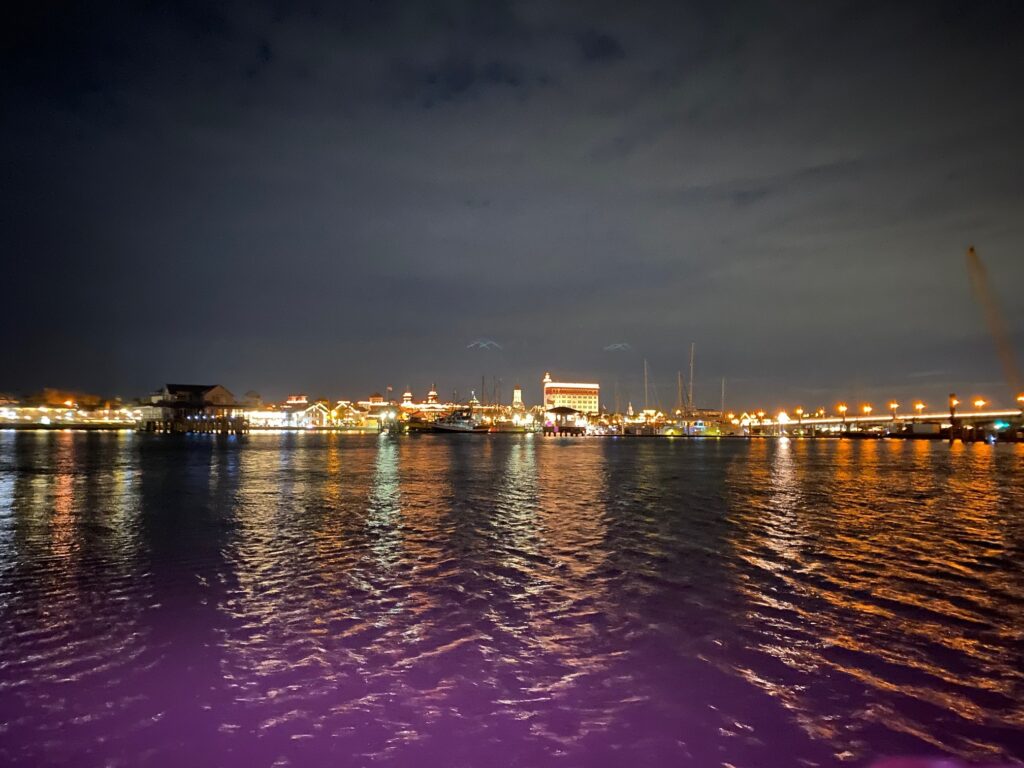 The holiday lights from a boat tour, a great recommendation for a microtrip to St. Augustine, Florida.