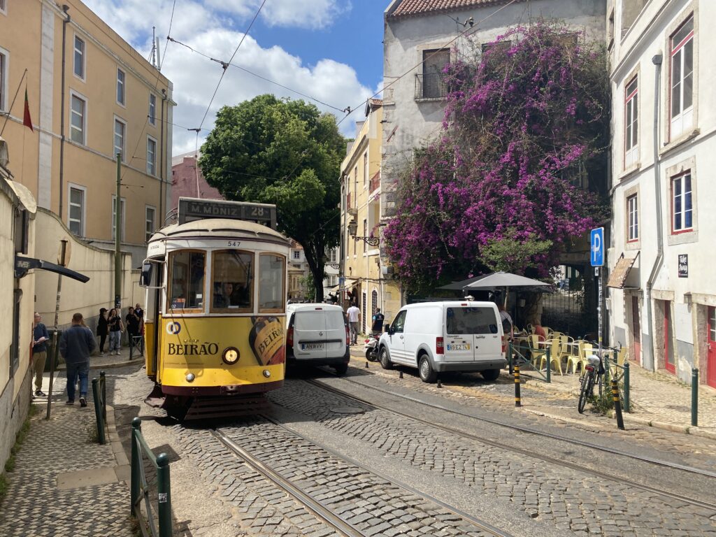Yellow tram 28 in Lisbon