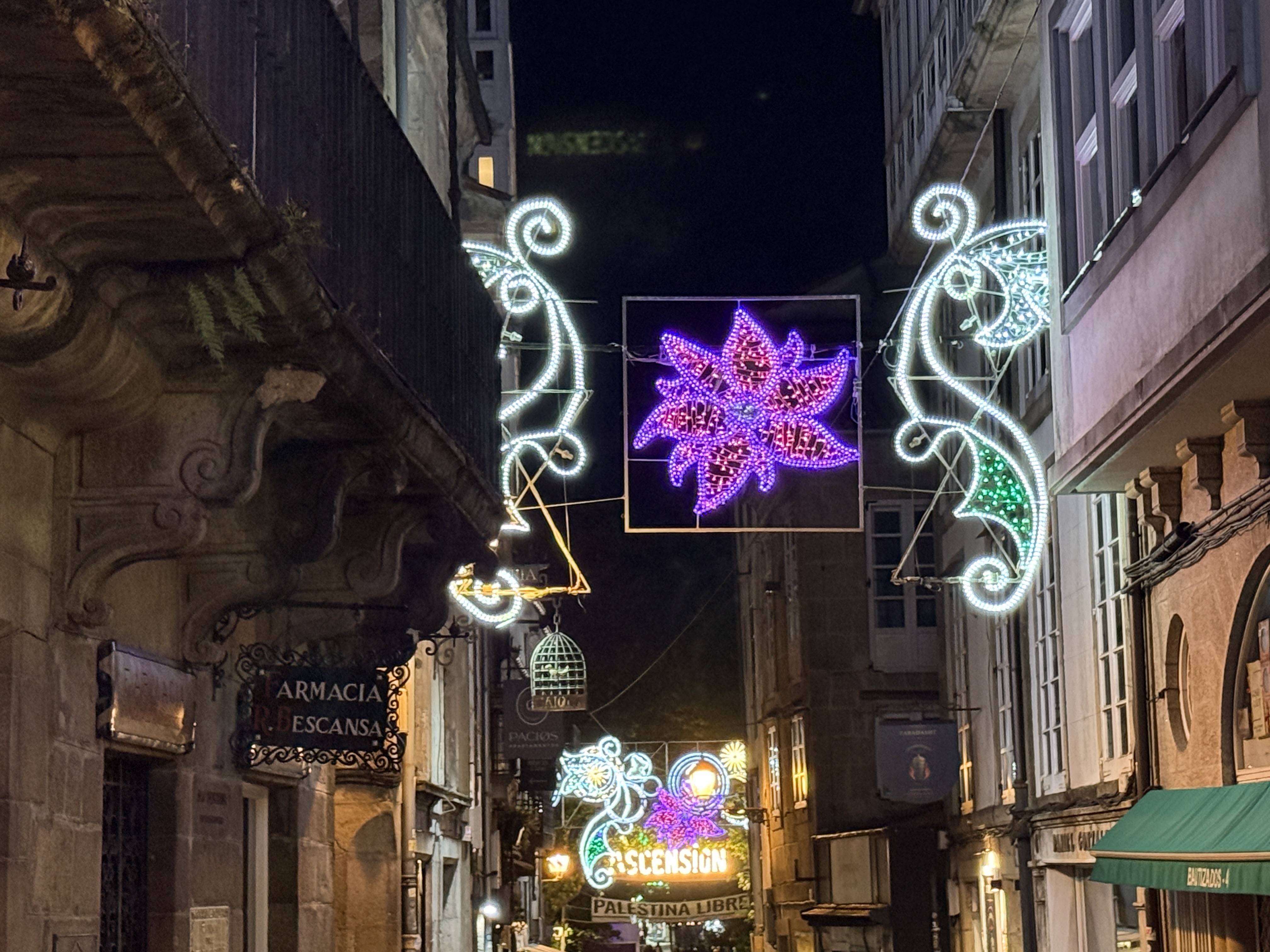 Lights decorating Santiago's old town