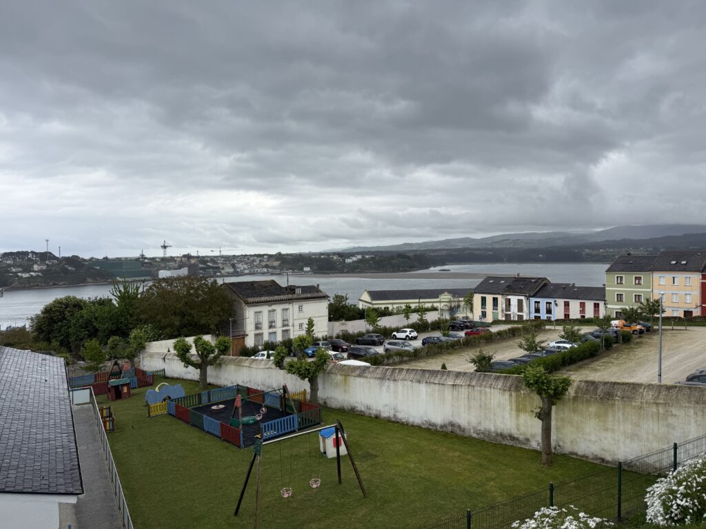 The river Eo with houses alongside.