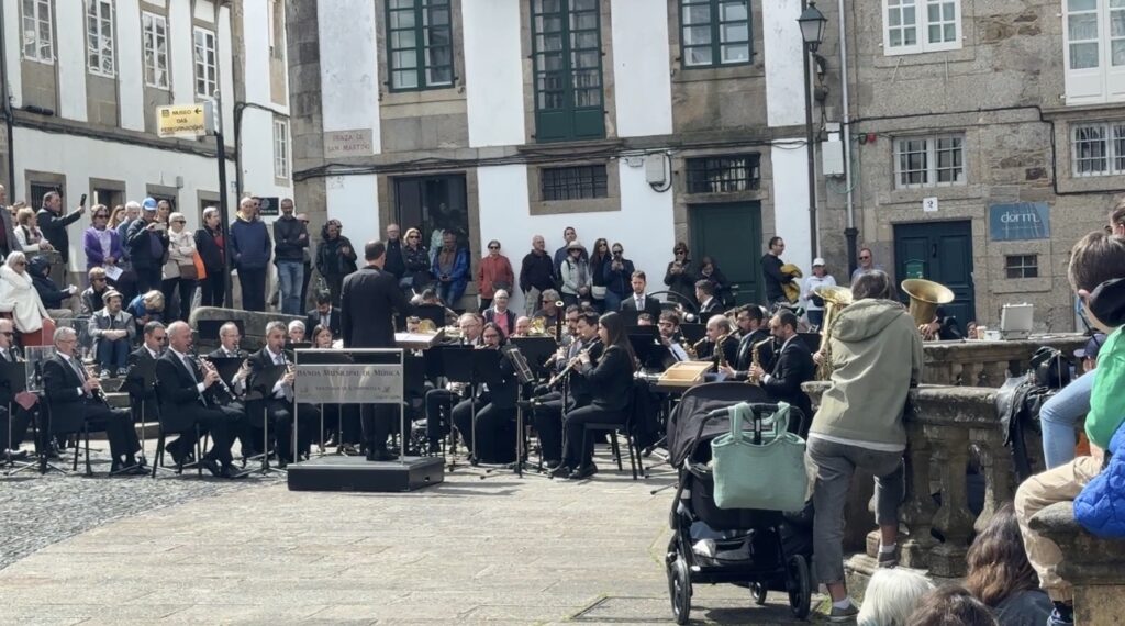 Musicians playing in a plaza