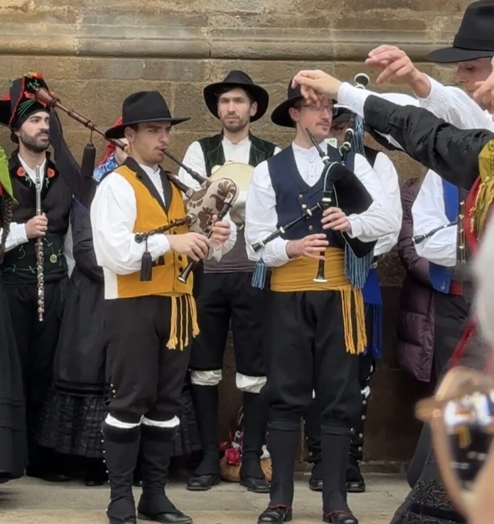 Traditionally dressed Galician musicians
