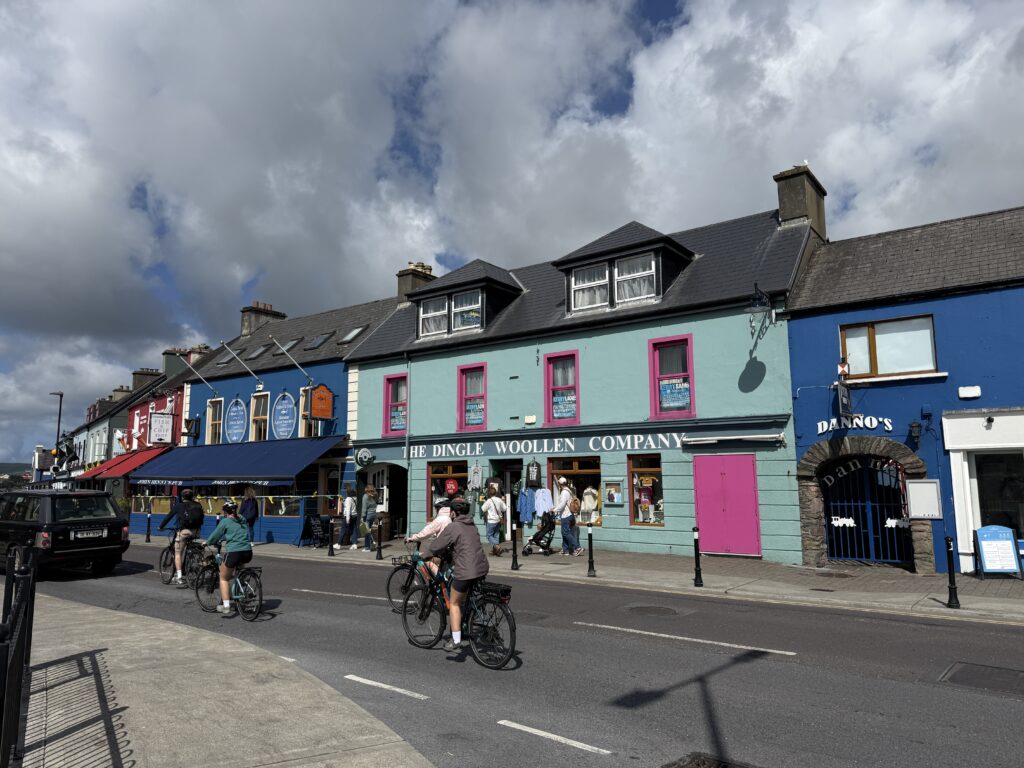 colorful buildings on a crowded street