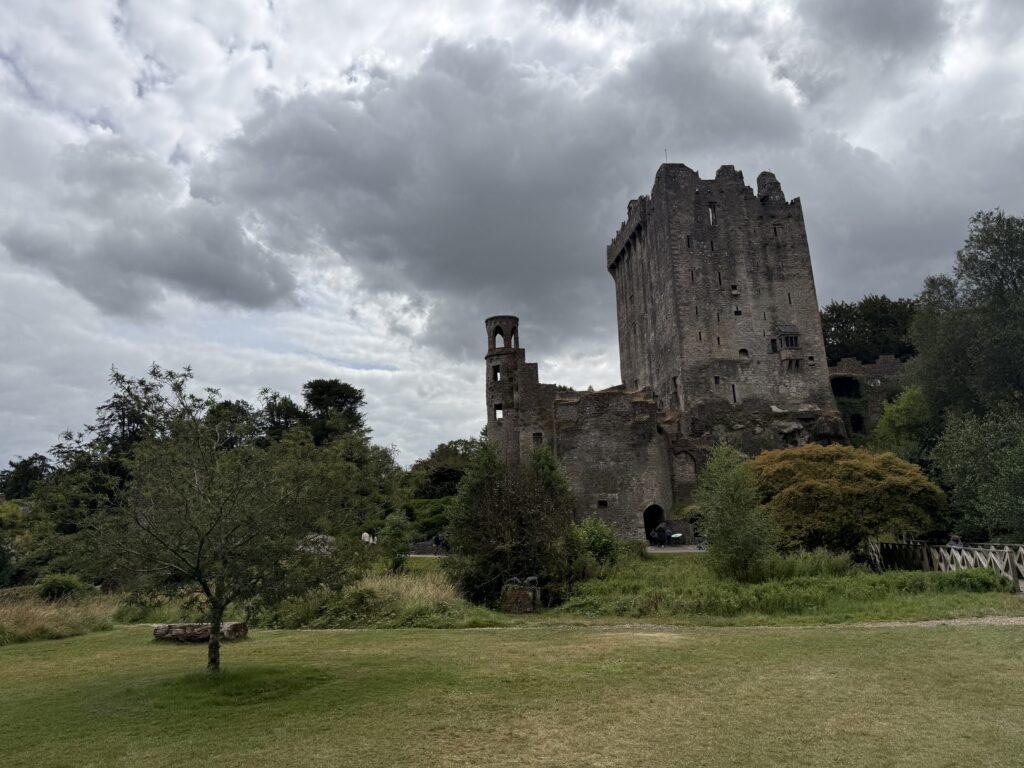 gray castle with dark clouds
