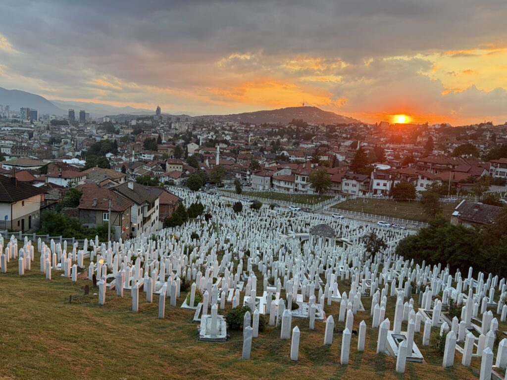 sunset on cemetery