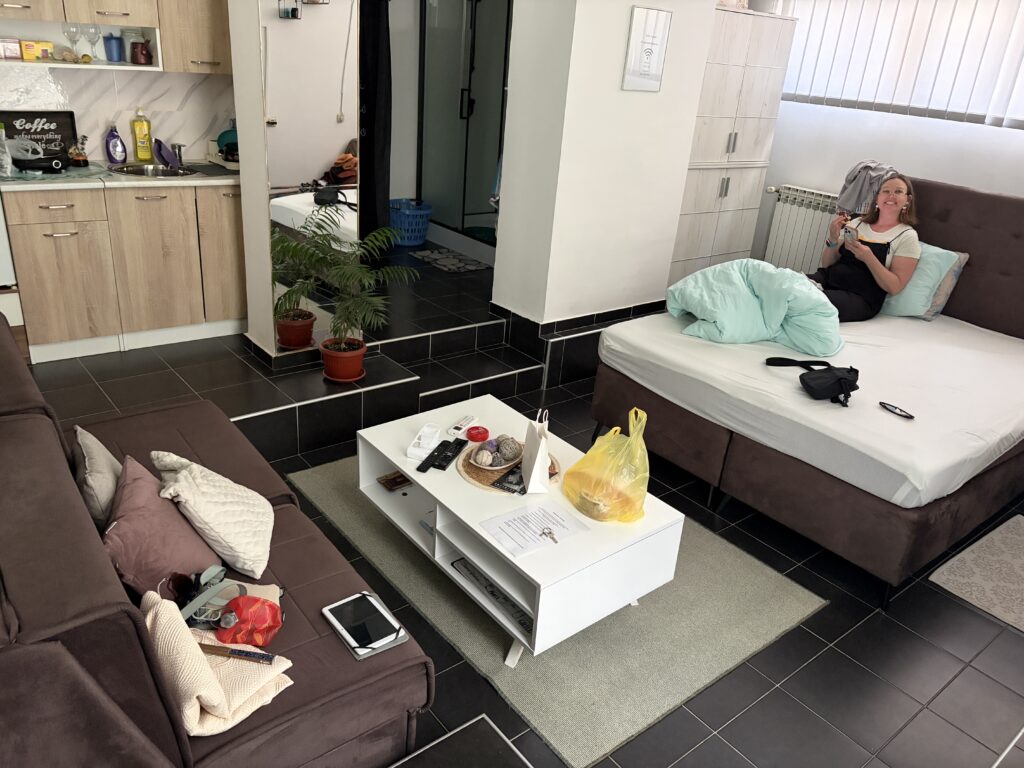hotel room with many levels of flooring