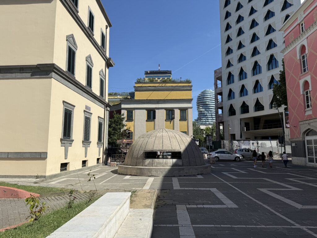 Cement bunker in the middle of a city