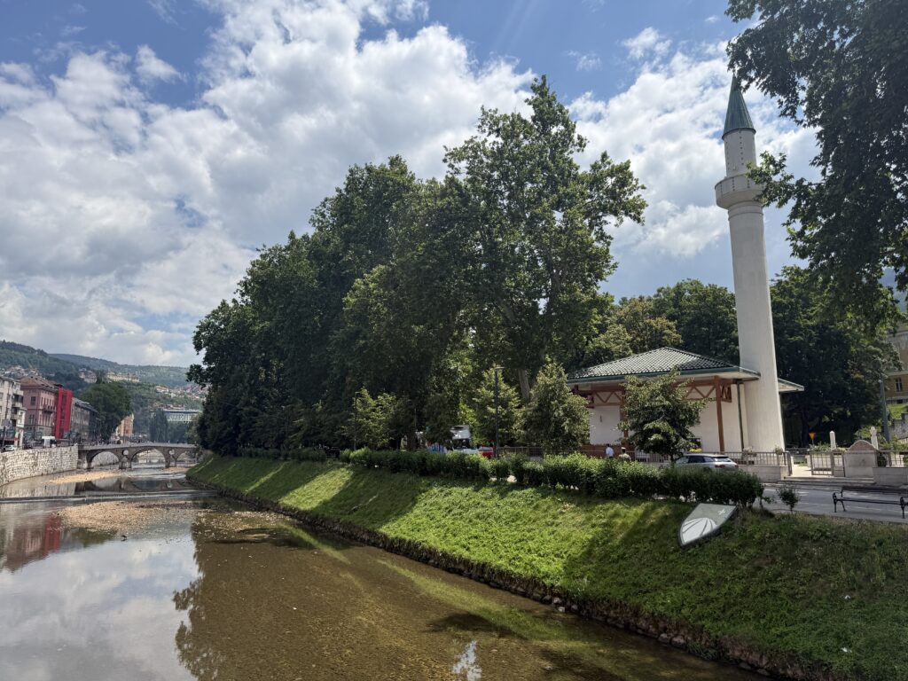 river with mosque